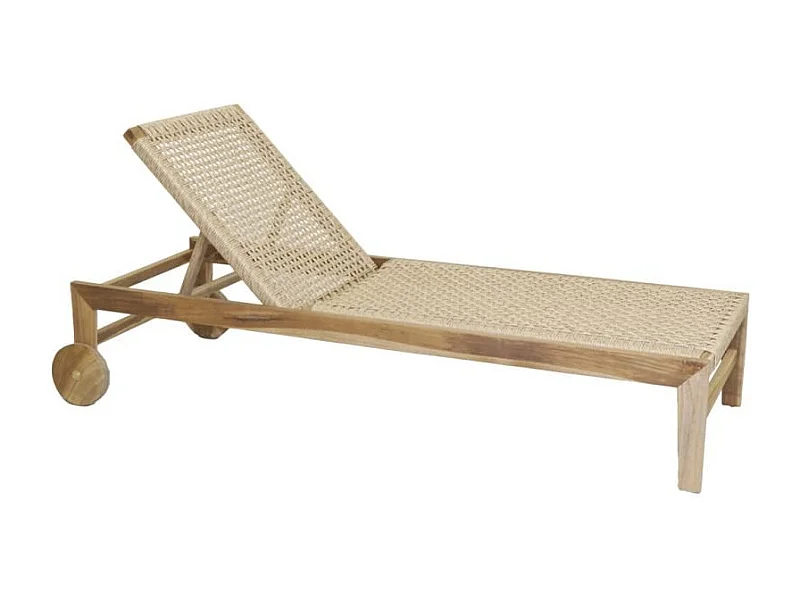Chaise bain de soleil en teck et cannage synthétique BAIA Droit