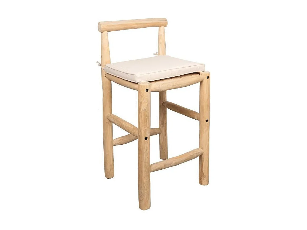 Tabouret haut en branches de teck naturel