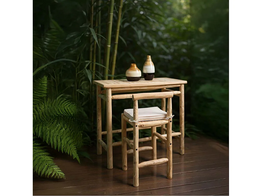 Tabouret haut en branches de teck naturel