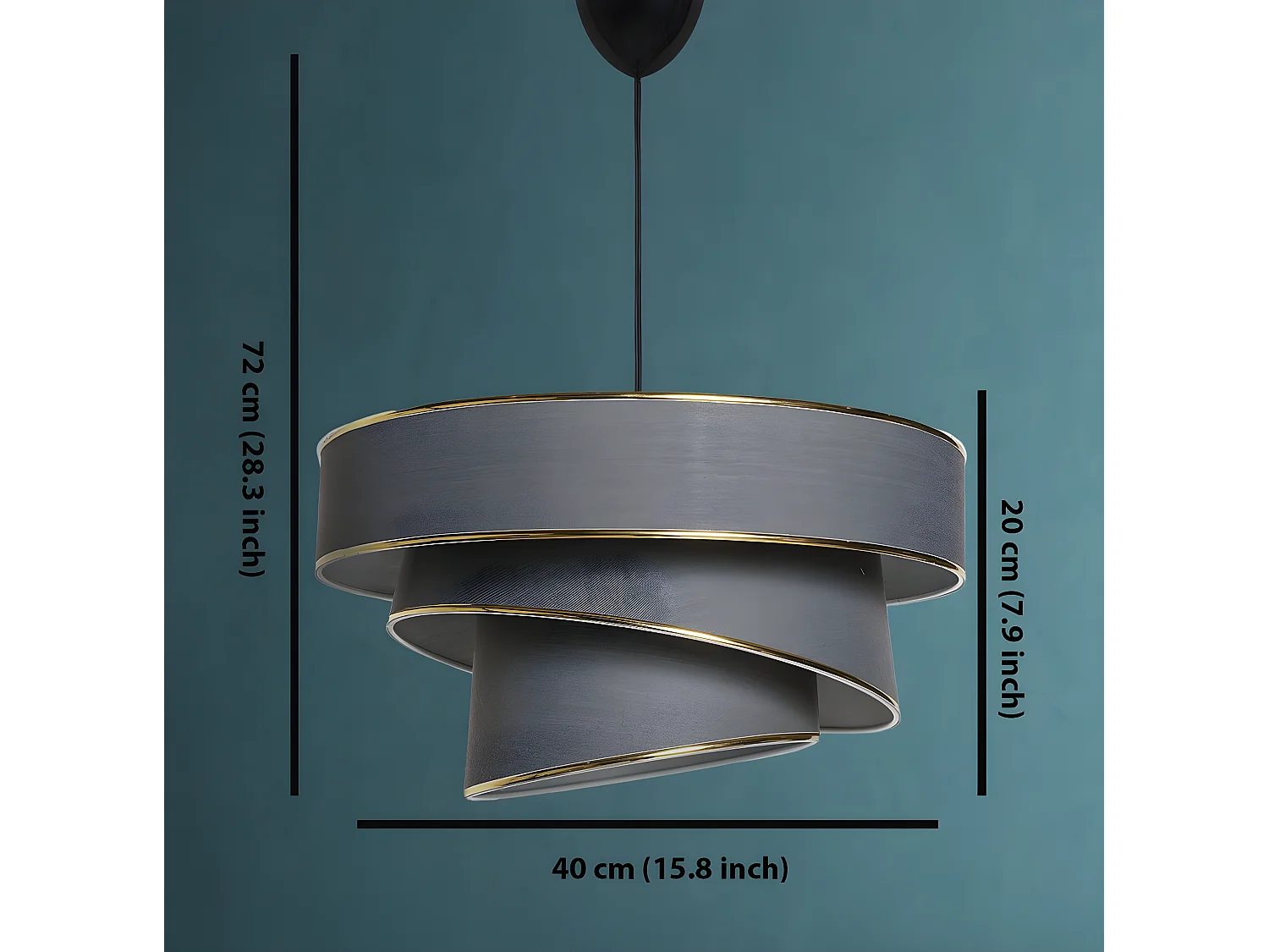 Suspension 3 cylindres design oblique Inconditus Ø40cm Anthracite et Or