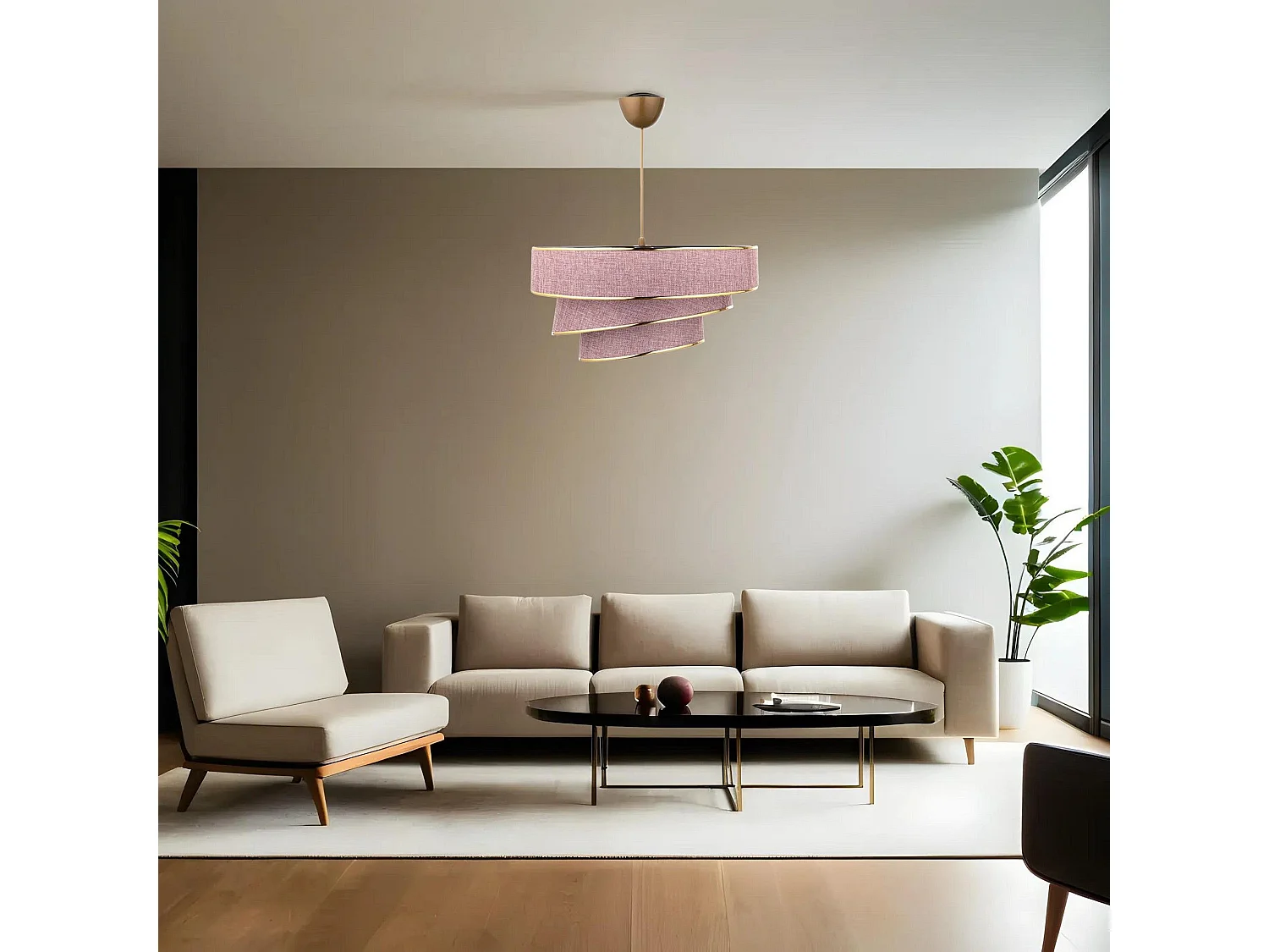 Suspension 3 cylindres design oblique Inconditus Ø40cm Rose et Or