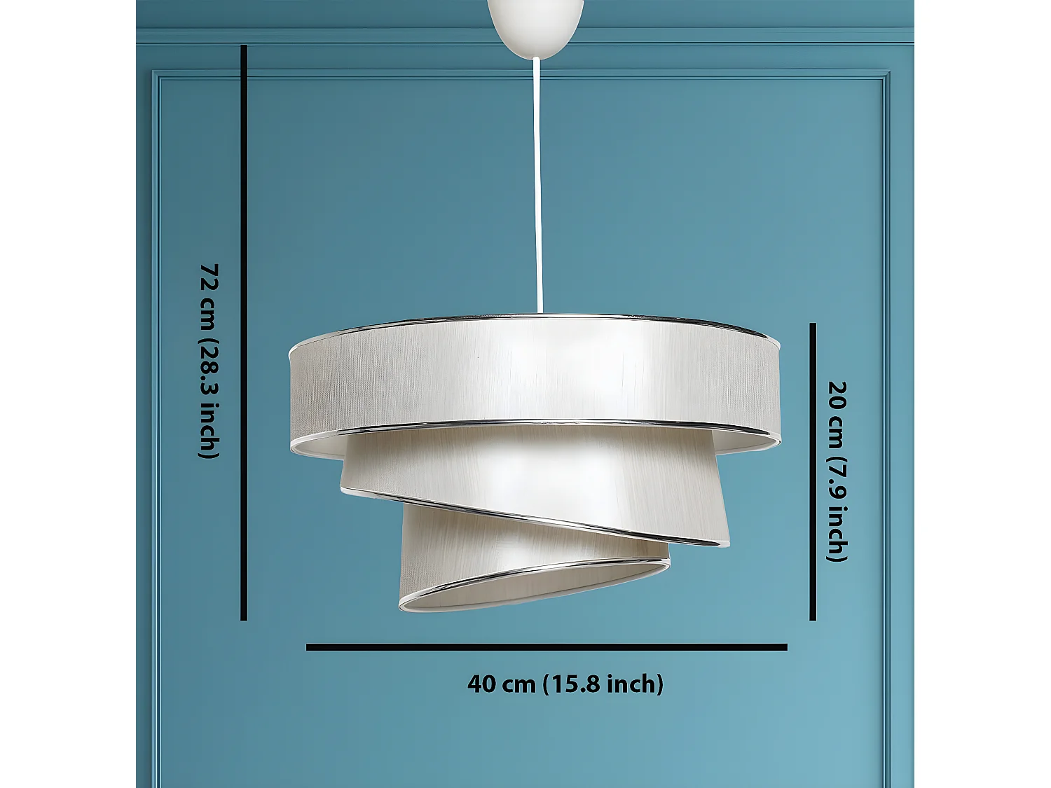 Suspension 3 cylindres design oblique Inconditus Ø40cm Blanc grisé et Argent