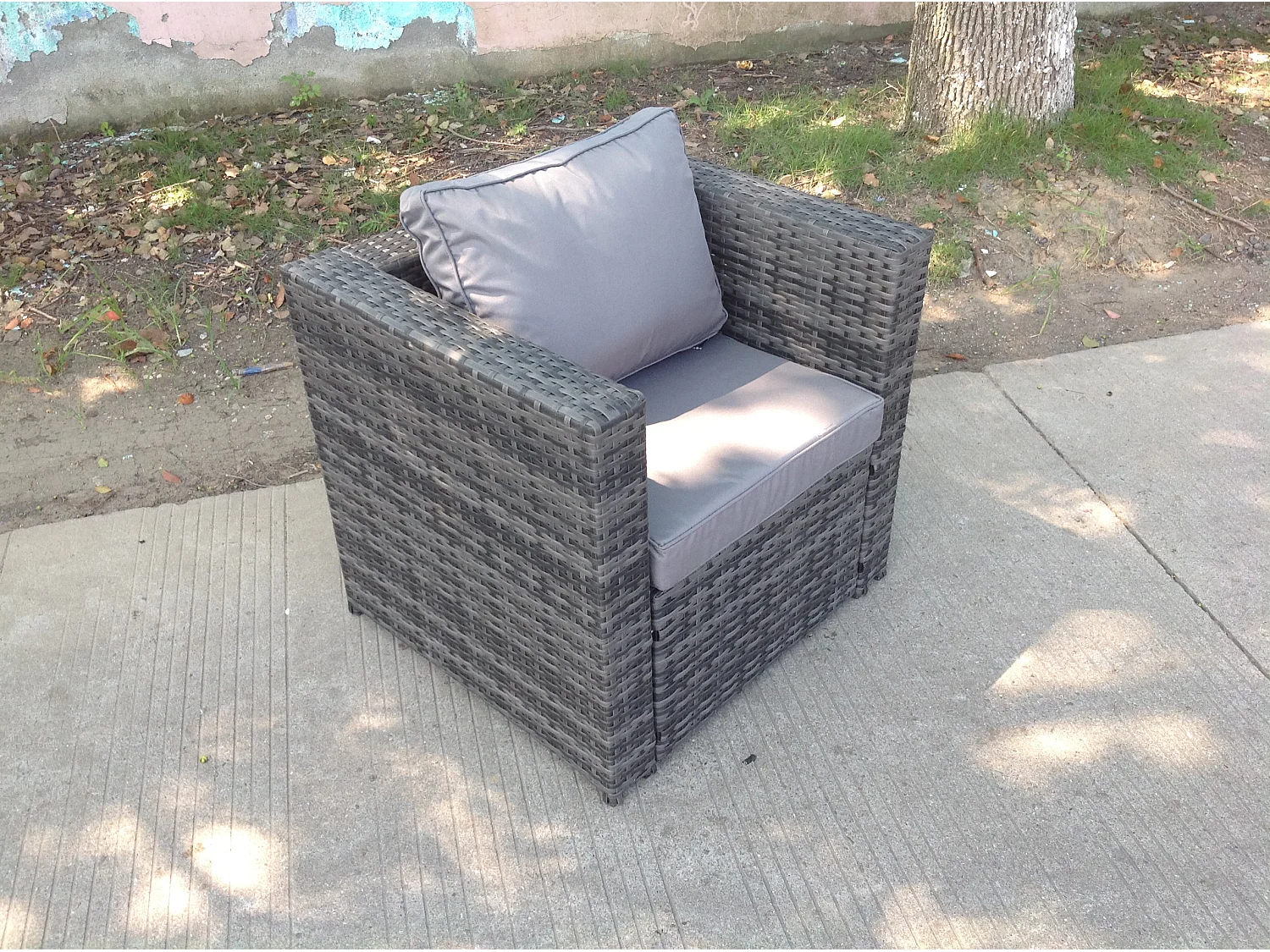 Fauteuil en rotin ave Coussin Mobilier de jardin d’extérieur Mélange gris foncé