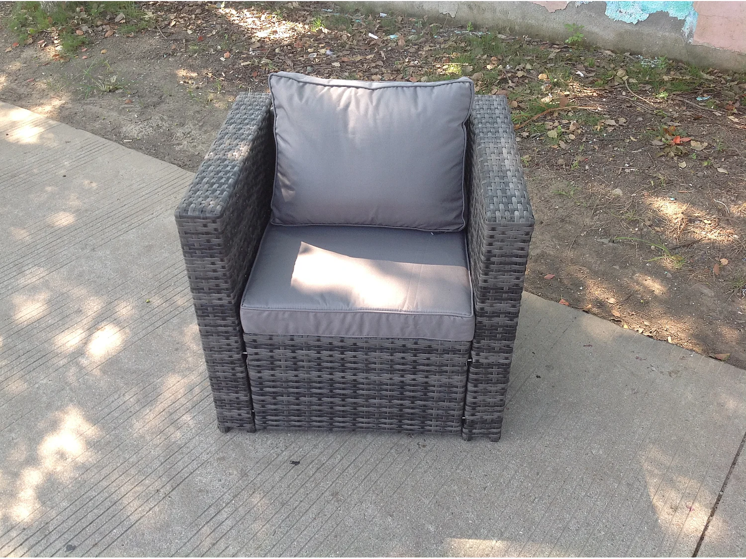Fauteuil en rotin ave Coussin Mobilier de jardin d’extérieur Mélange gris foncé