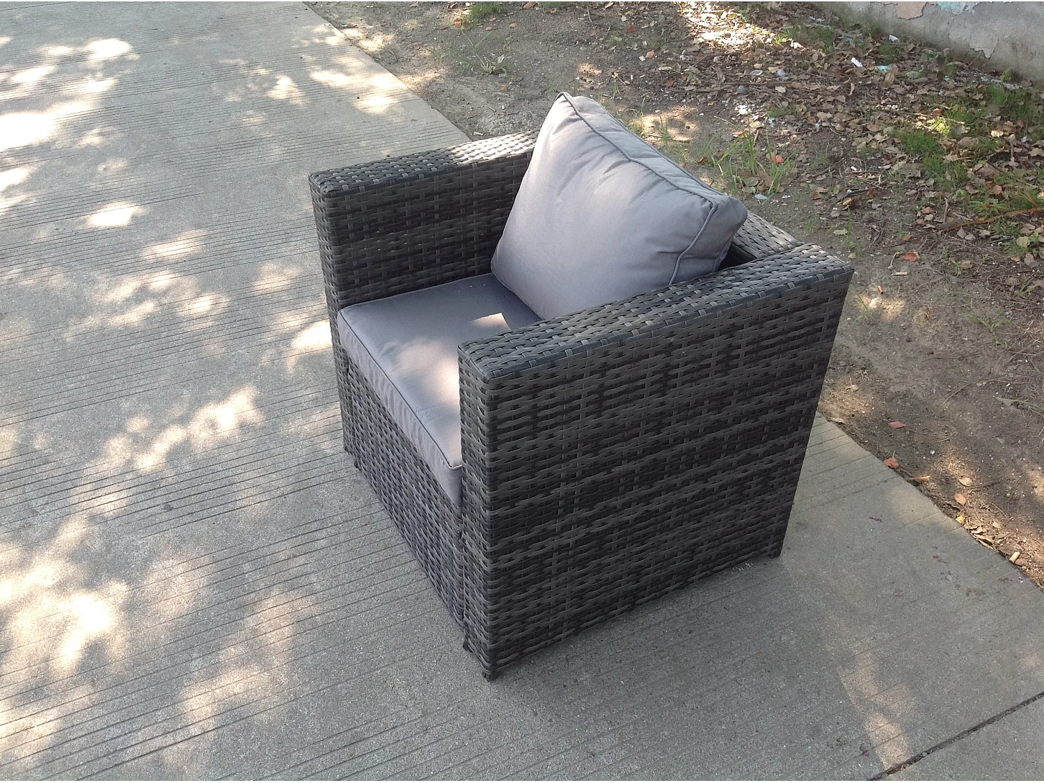 Fauteuil en rotin ave Coussin Mobilier de jardin d’extérieur Mélange gris foncé