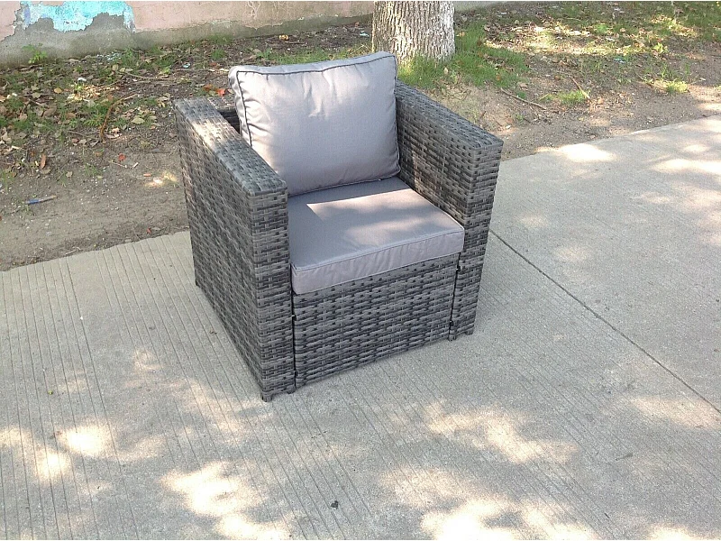 Fauteuil en rotin ave Coussin Mobilier de jardin d’extérieur Mélange gris foncé