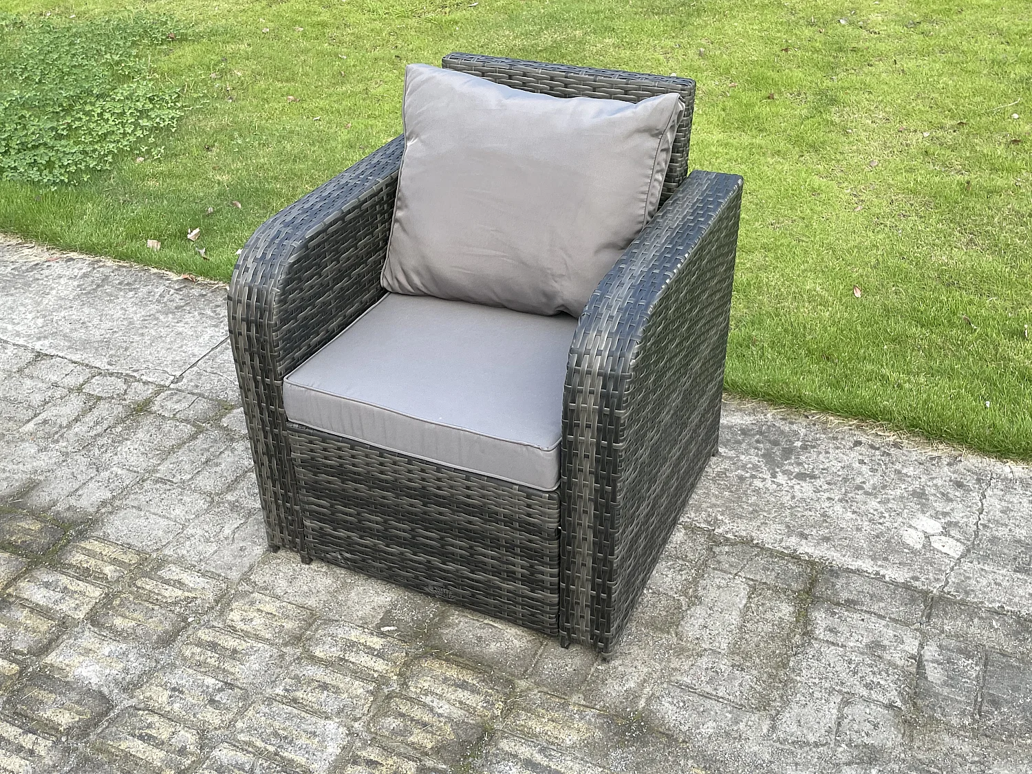Chaise Longue Simple Fauteuil En Rotin Canapé Réglable Terrasse Mobilier De Jardin Extérieur Mélange gris foncé