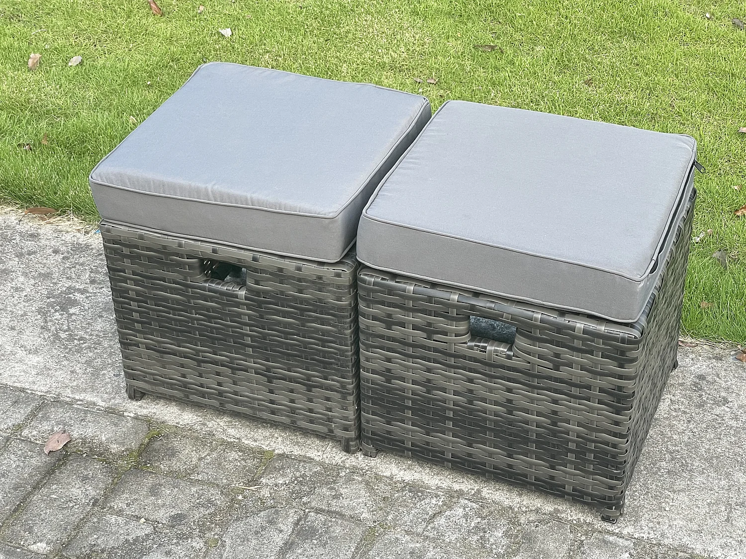 Fimous Outdoor Rattan Garden Furniture Gas Fire Pit Dining Table Sets Gas Heater Lounge Chairs Small Footstools Dark Mixed Grey 10 Seater