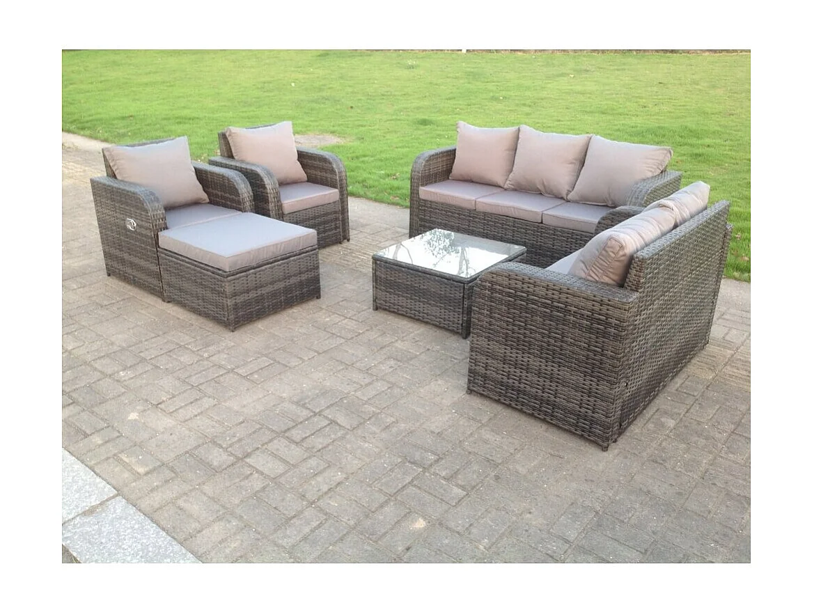 8 places Meubles de Jardin en rotin ave Canapé d'amour Tabourets Table basse Chaise Mélange gris foncé