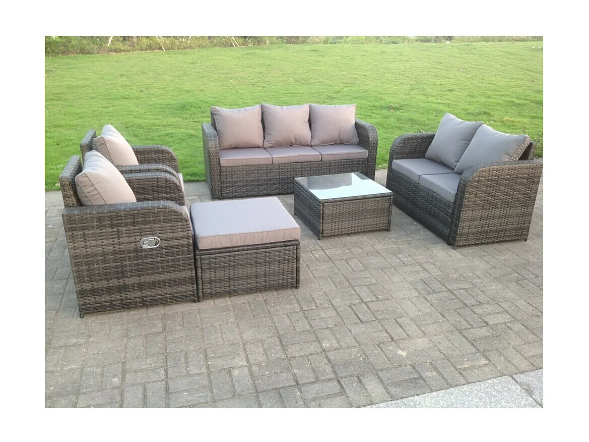 8 places Meubles de Jardin en rotin ave Canapé d'amour Tabourets Table basse Chaise Mélange gris foncé