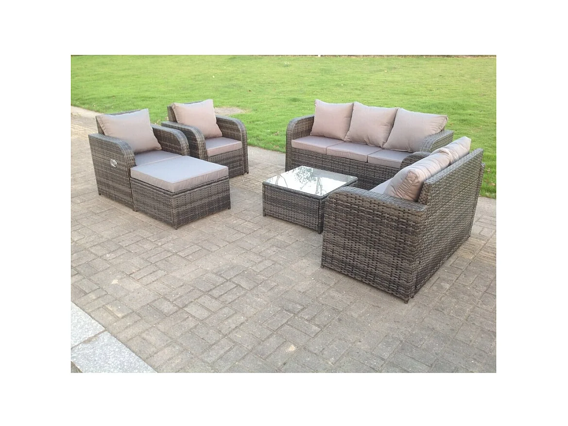 8-Sitzer Rattan Gartenmöbel Set mit Love Sofa Hocker Couchtisch Chaise
