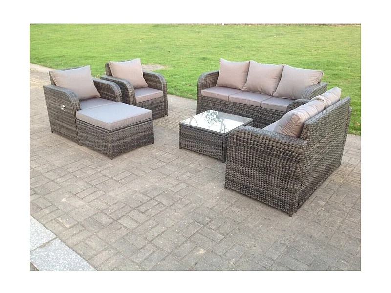 8 places Meubles de Jardin en rotin ave Canapé d'amour Tabourets Table basse Chaise Mélange gris foncé