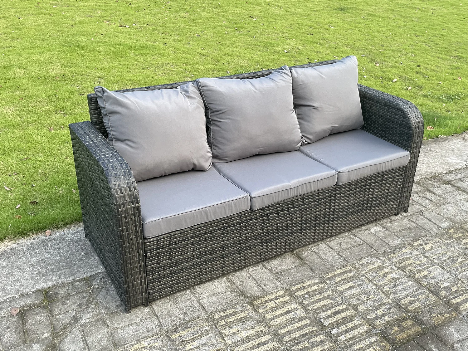 Fimous Dark Grey Mix PE Wicker Rattan Garden Furniture Set Sofa Set Reclining Adjustable Chair 6 Seater Oblong Coffee Table