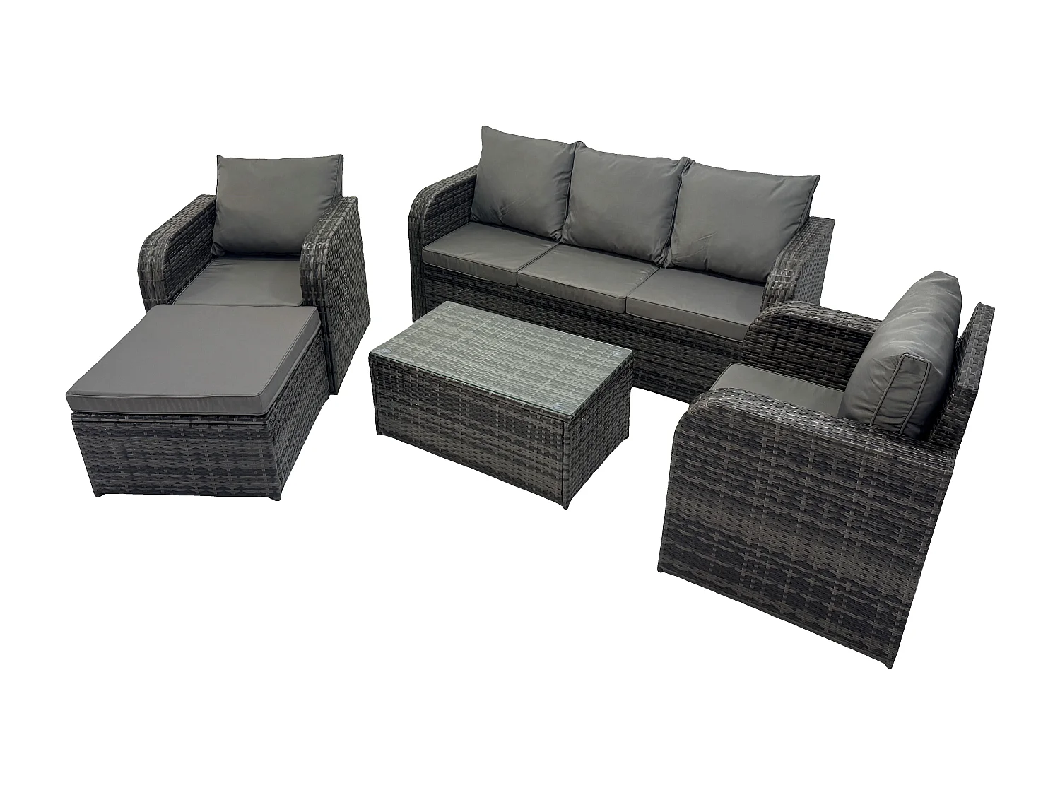 Fimous Dark Grey Mix PE Wicker Rattan Garden Furniture Set Sofa Set Reclining Adjustable Chair 6 Seater Oblong Coffee Table
