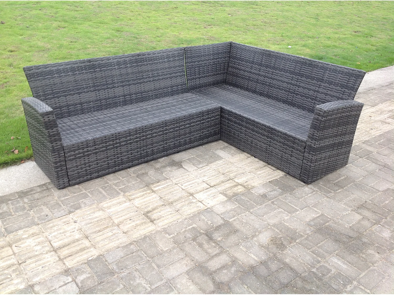 Fimous High Back Grey Mixed Rattan Corner Sofa Dining Set Table With Stools 8 Seater right corner