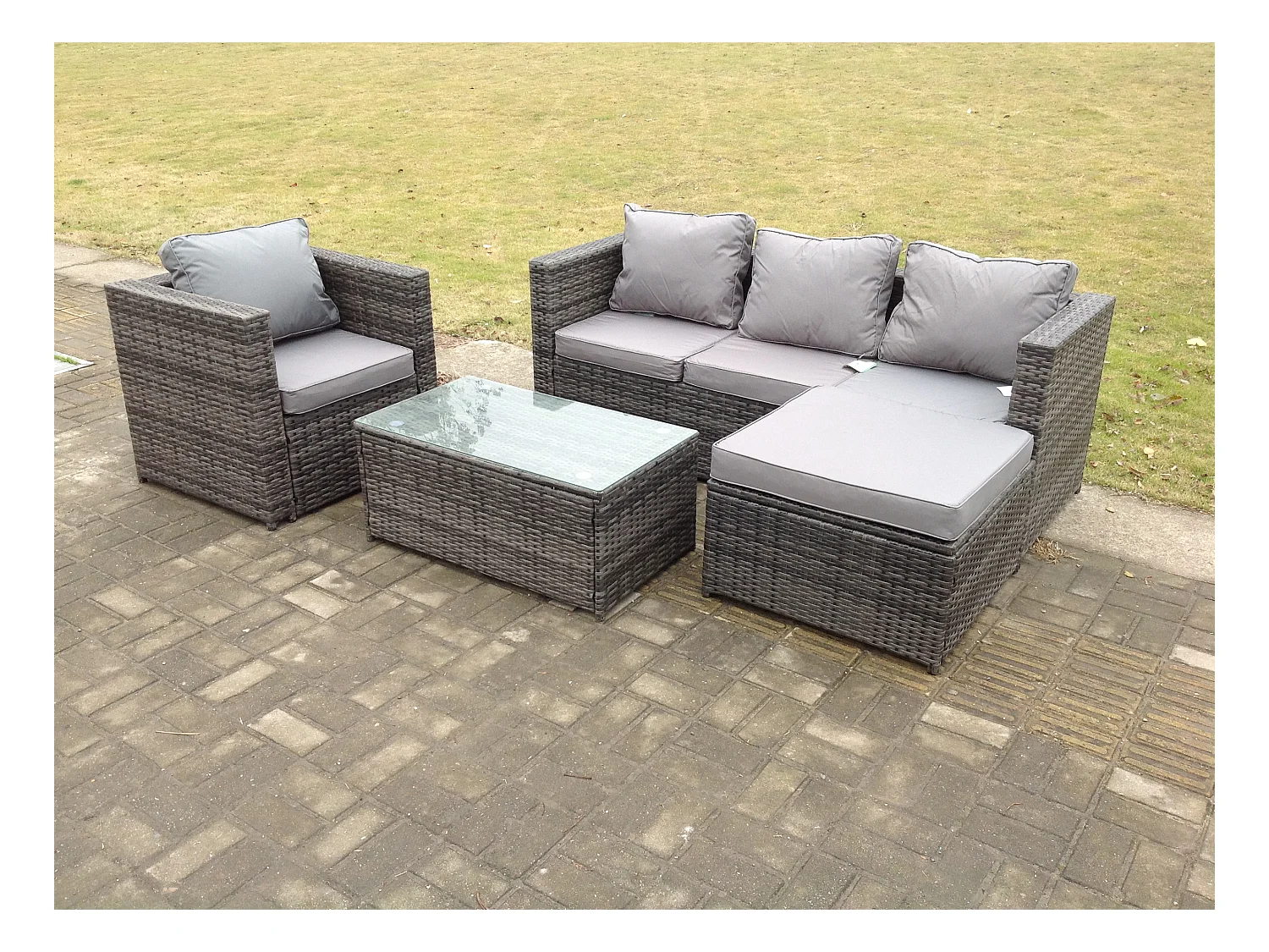 Rattan Gartenmöbel Set mit 3-Sitzer Sofa Sessel Couchtisch Repose-Pied