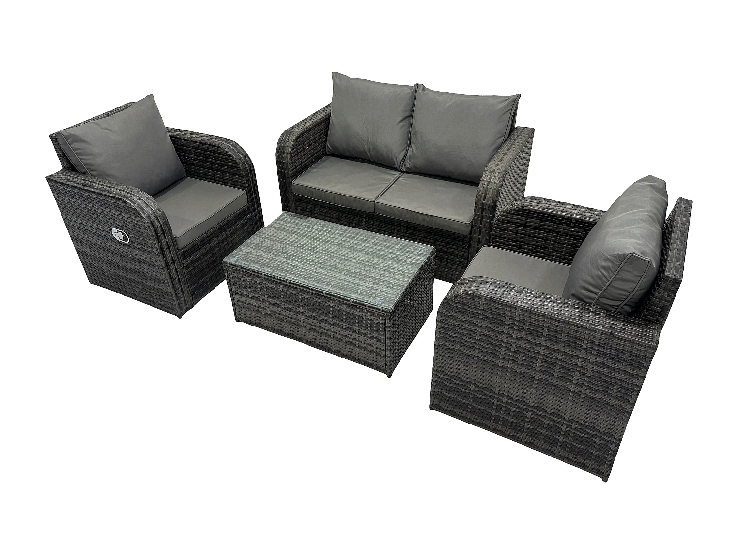 Fimous Dark Grey Mix PE Wicker Rattan Garden Furniture Set Sofa Set Reclining Adjustable Chair 4 Seater