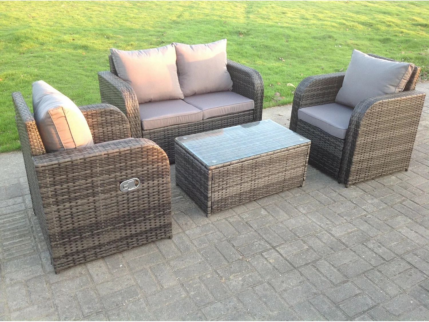 Fimous Dark Grey Mix PE Wicker Rattan Garden Furniture Set Sofa Set Reclining Adjustable Chair 4 Seater