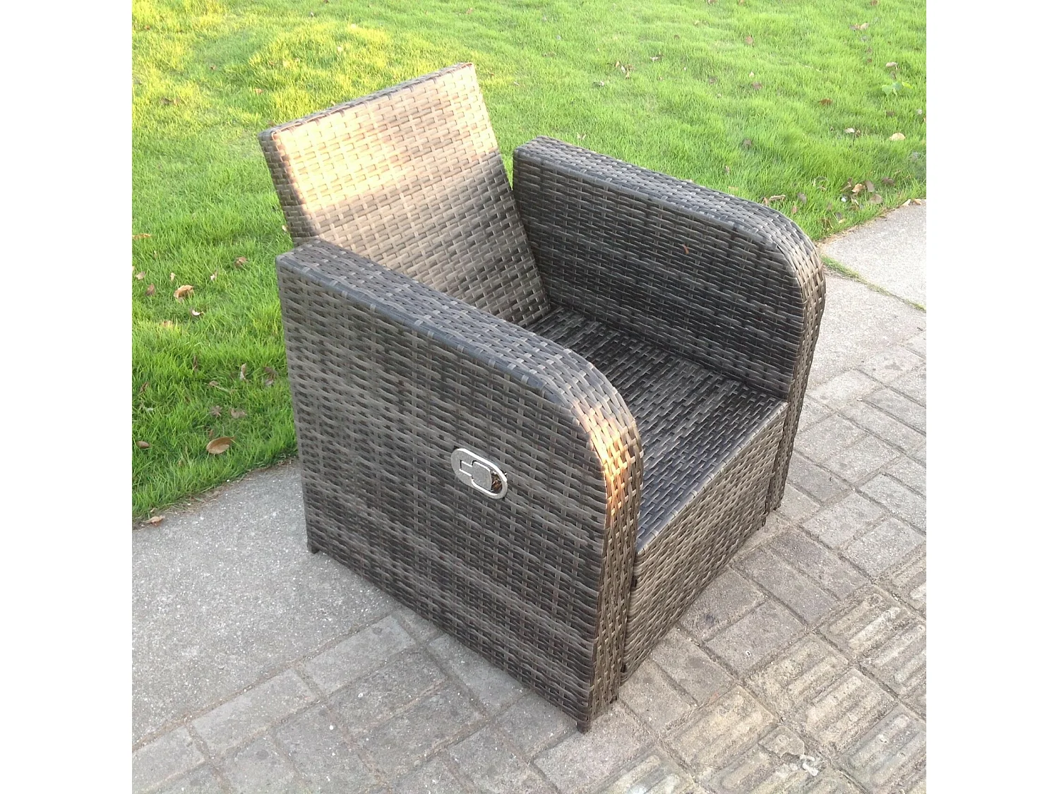 Fimous Dark Grey Mix PE Wicker Rattan Garden Furniture Set Sofa Set Reclining Adjustable Chair 4 Seater