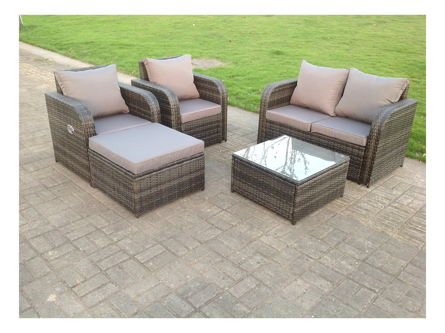 Meubles de jardin en rotin ave carrée Table basse Canapé d'amour Chaises inclinable Tabourets Mélange gris foncé