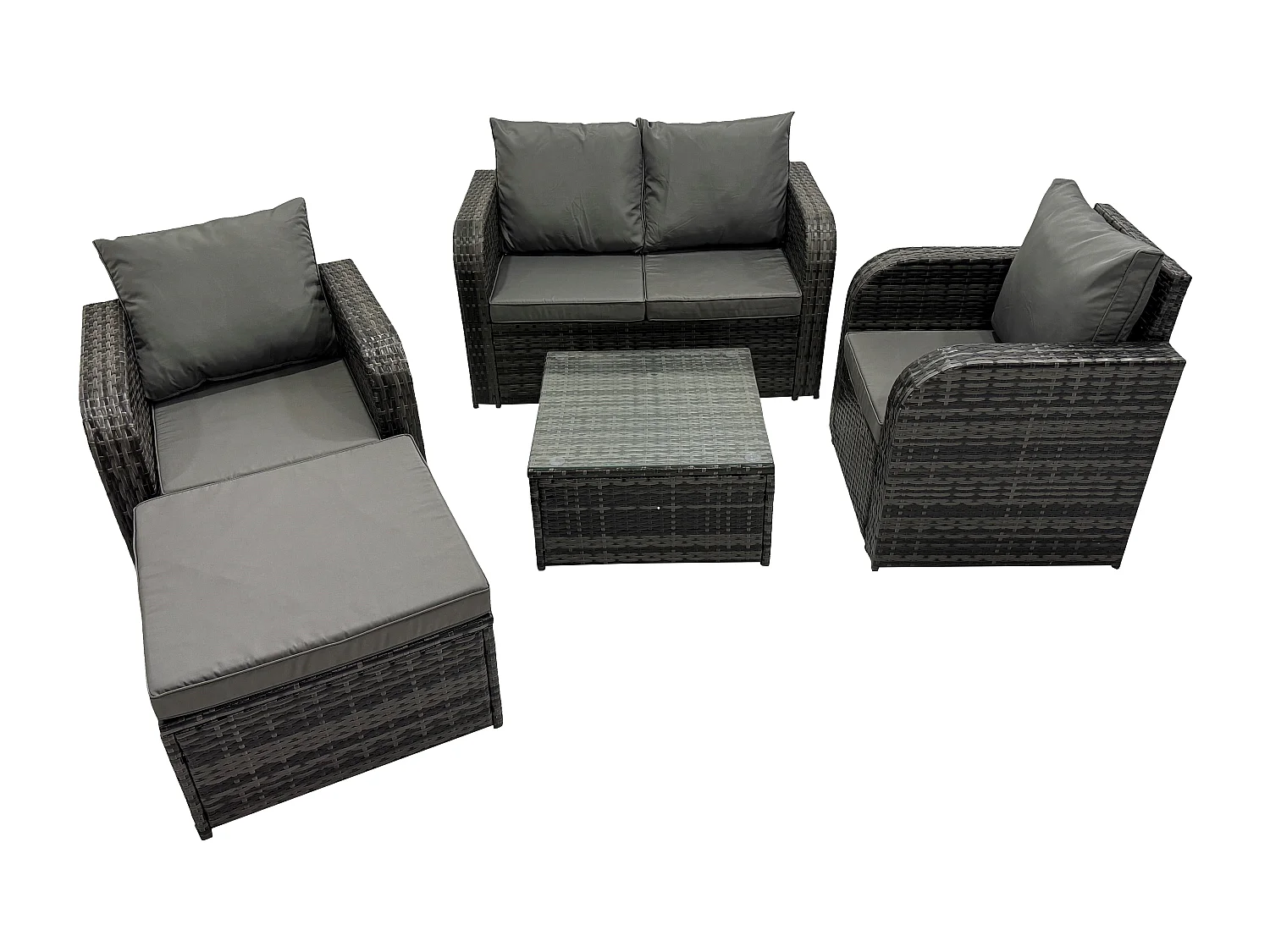 5 Seater PE Wicker Rattan Garden Furniture Loveseat Reclining Sofa Chair Table Footstool Outdoor Grey