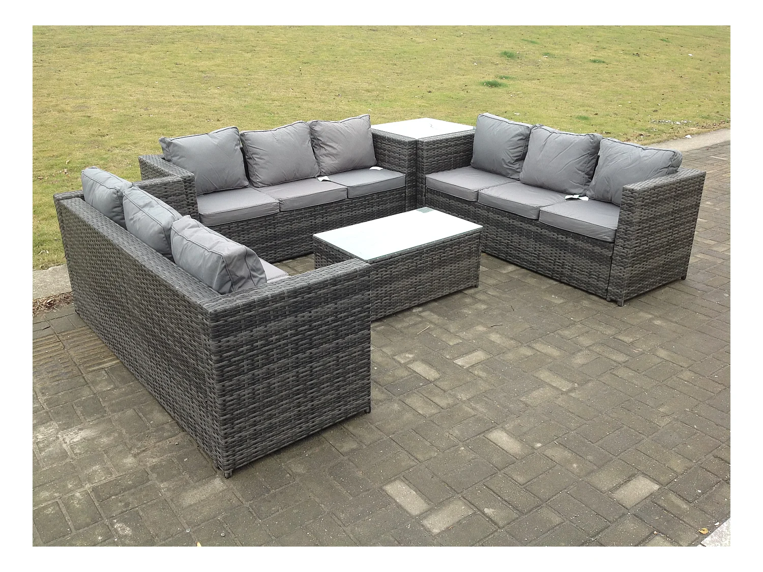 Meubles de jardin en rotin ave 3 Places canapé Table basse Table d'appoint Mélange gris foncé
