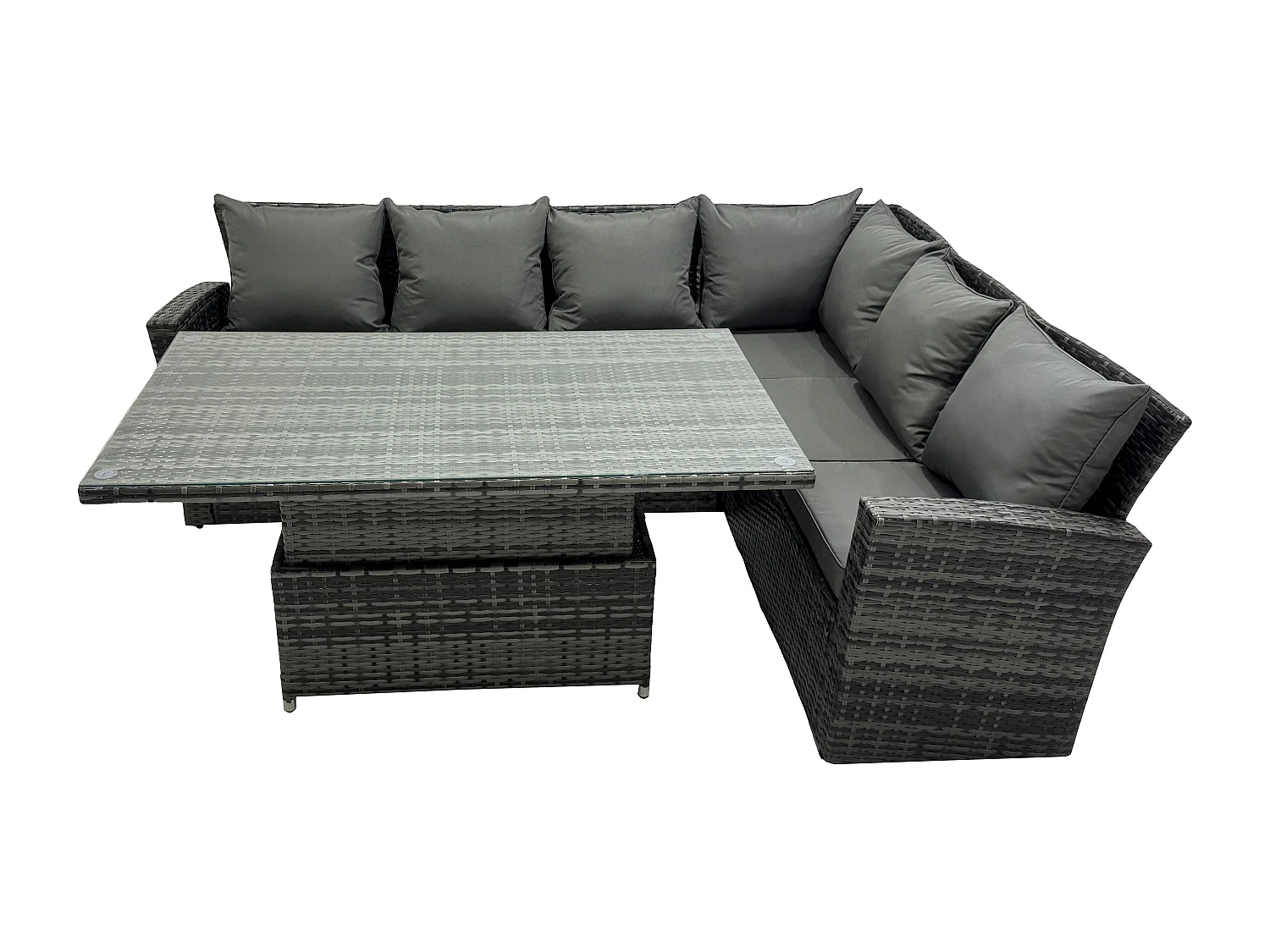 Fimous PE Rattan Corner Garden Furniture High Back Sofa Set Adjustable Rising Lifting Table Set 6 Seater