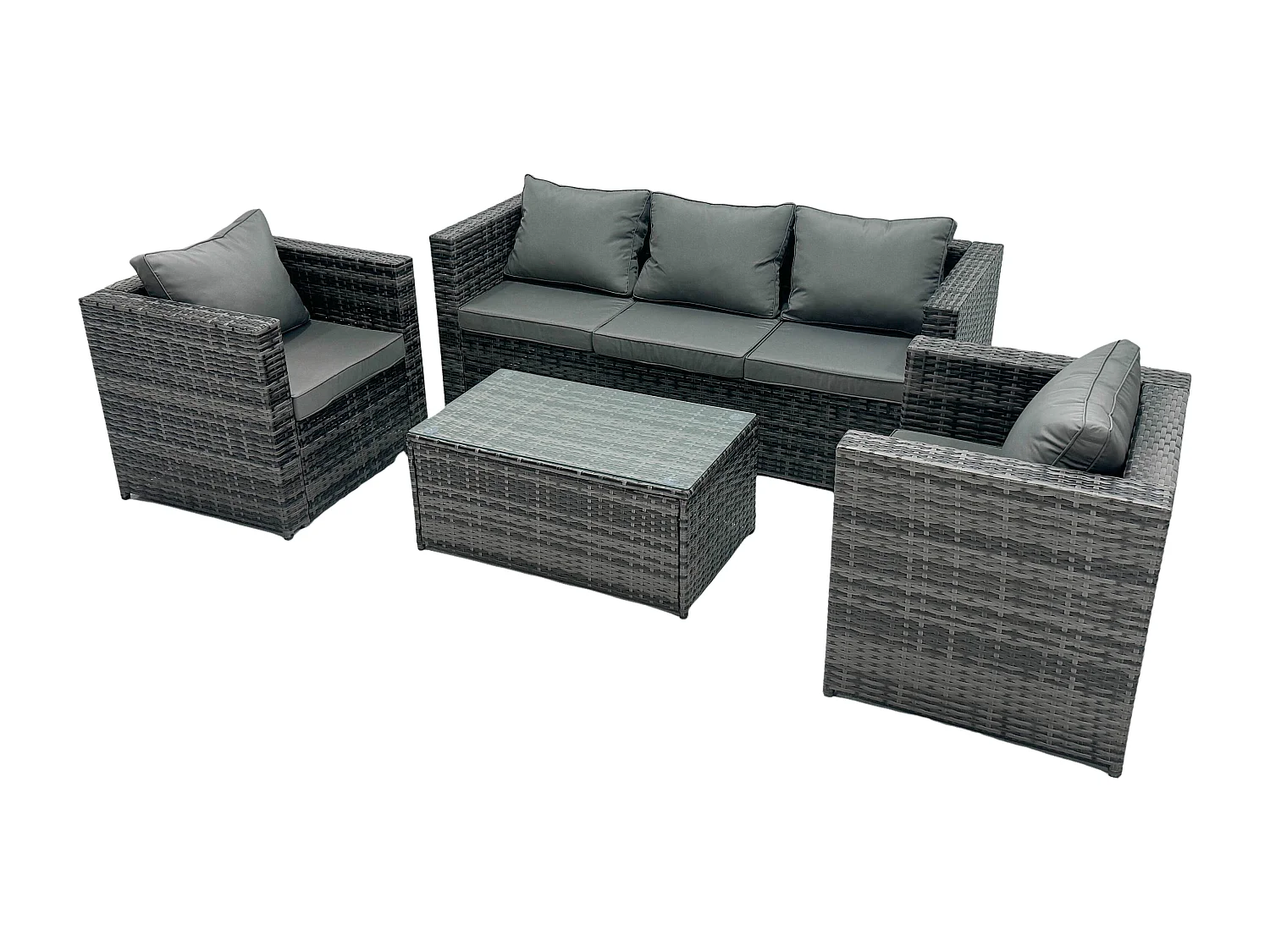Rattan Gartenmöbel Set mit 3-Sitzer Sofa 2 Sessel Couchtisch Dunkelgrau gemischt