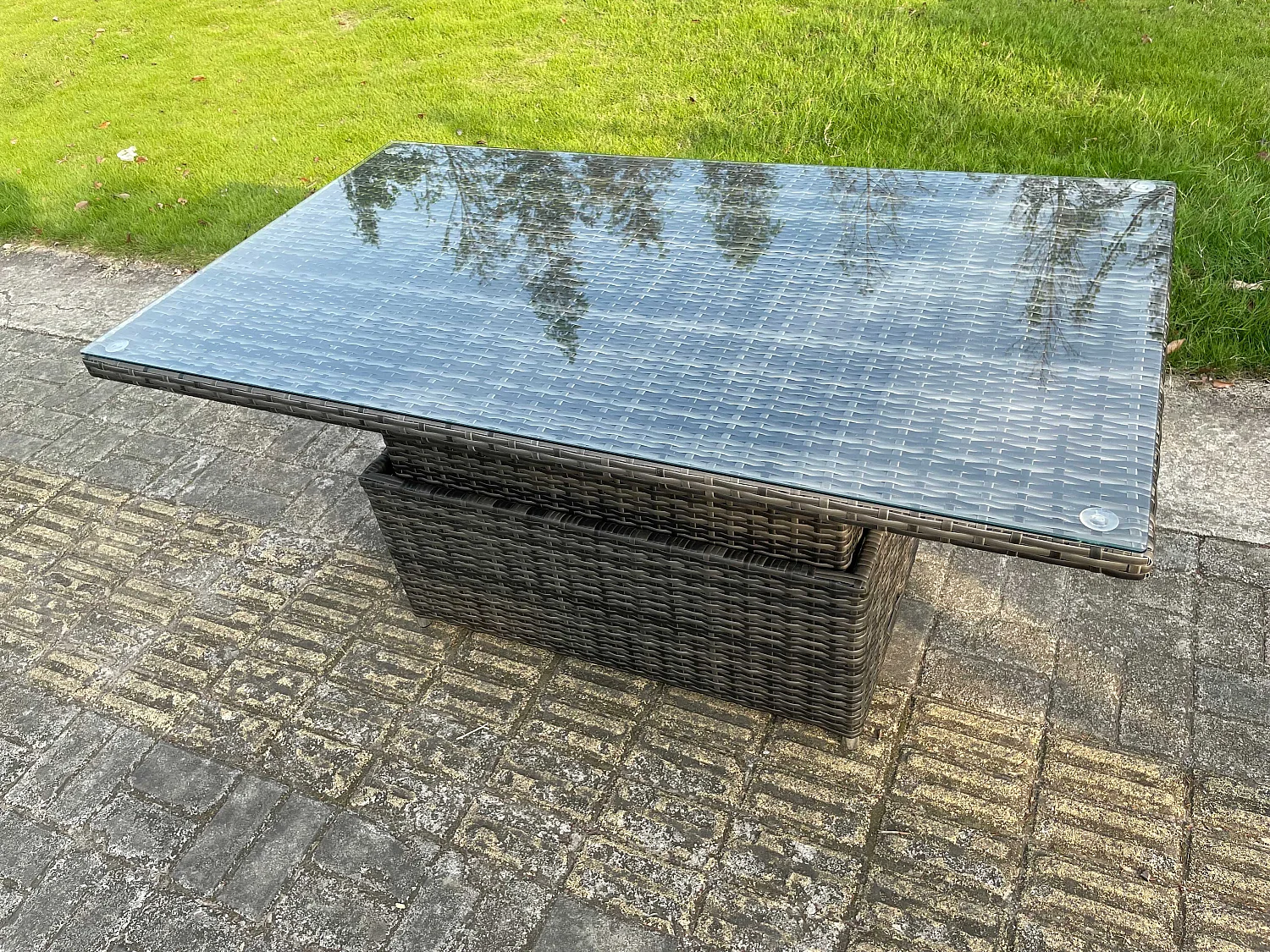 6 places Salon de Jardin Extérieur en Résine avec Table à manger réglable en hauteur avec Table d'appoint
