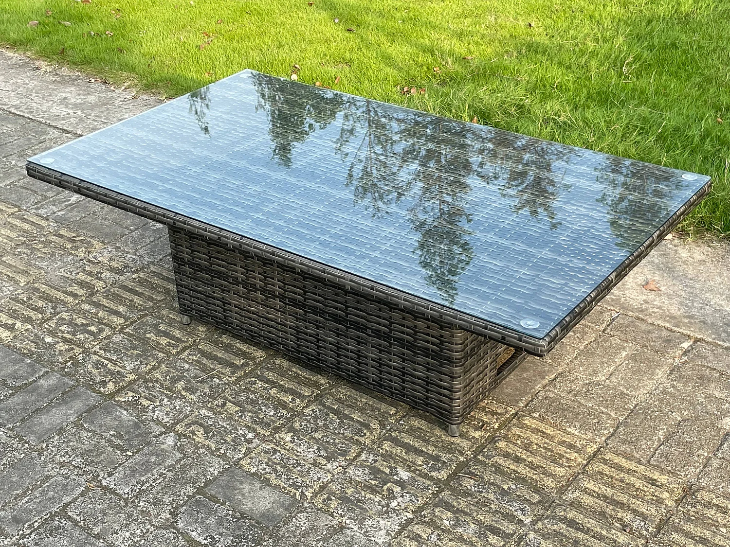 6 places Salon de Jardin Extérieur en Résine avec Table à manger réglable en hauteur avec Table d'appoint