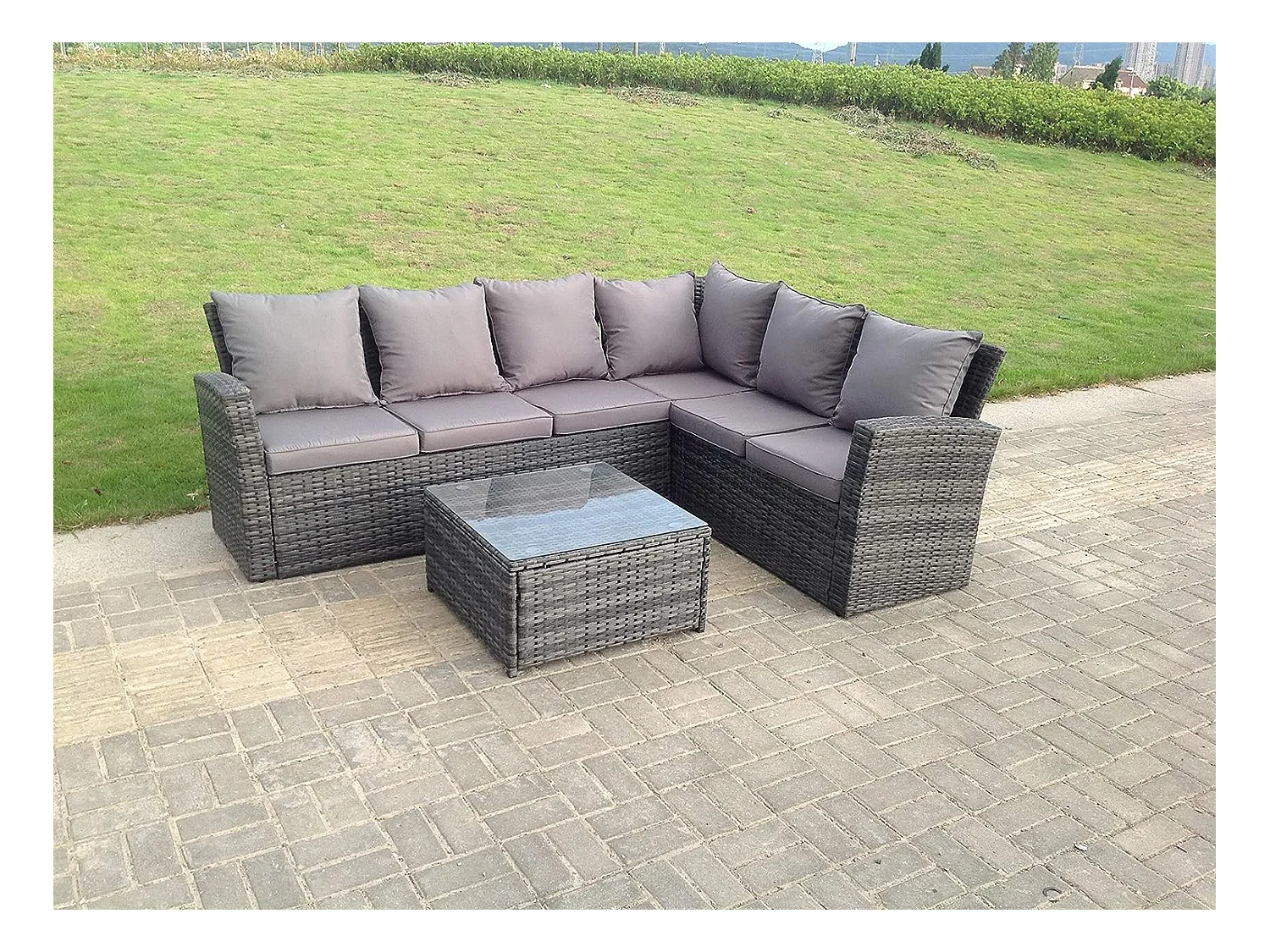 6-Sitzer Rattan Gartenmöbel Set mit Sofa Couchtisch Dunkelgrau gemischt