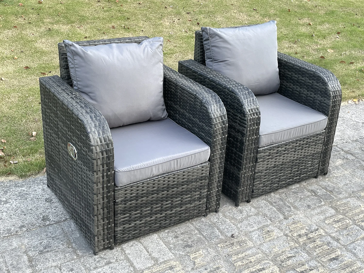 Meubles de jardin en rotin ave carrée Table basse Canapé d'amour 2 Chaises inclinable Mélange gris foncé