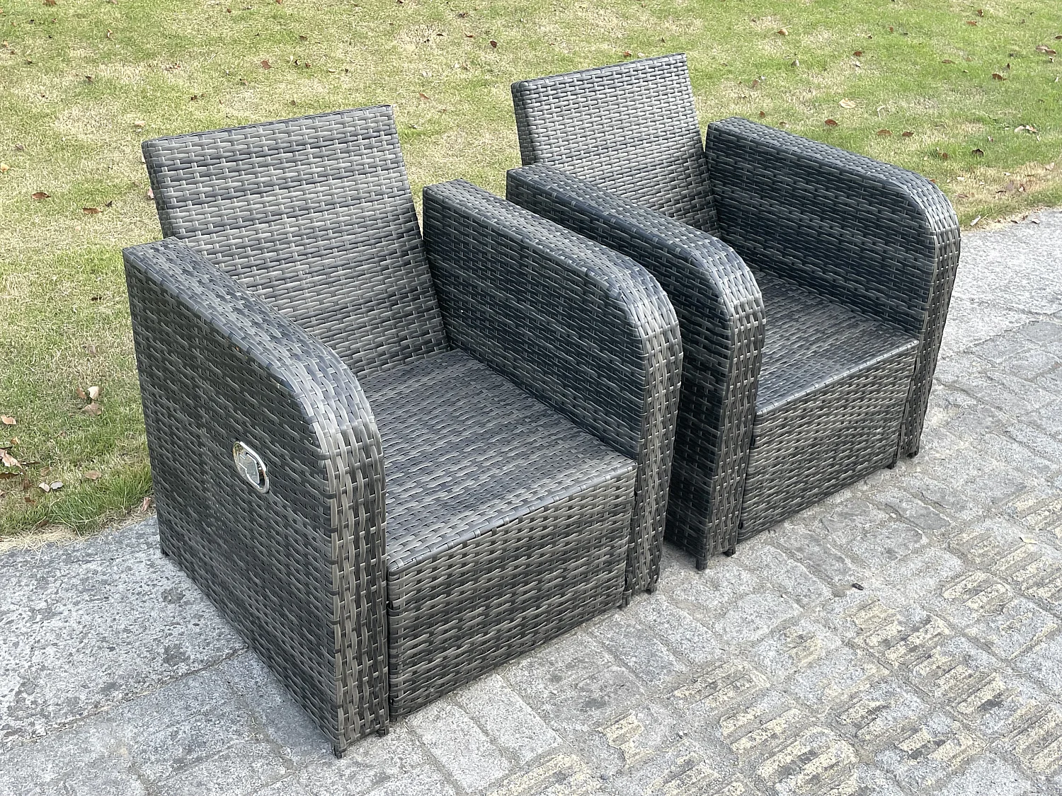 Meubles de jardin en rotin ave carrée Table basse Canapé d'amour 2 Chaises inclinable Mélange gris foncé