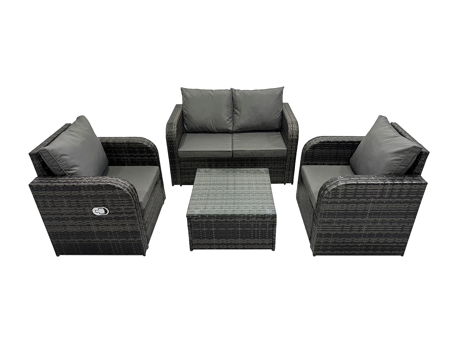 Fimous PE Rattan Garden Furniture Set Adjustable Chair Sofa Double Love Seat 2 Seater Sofa Square Coffee Table