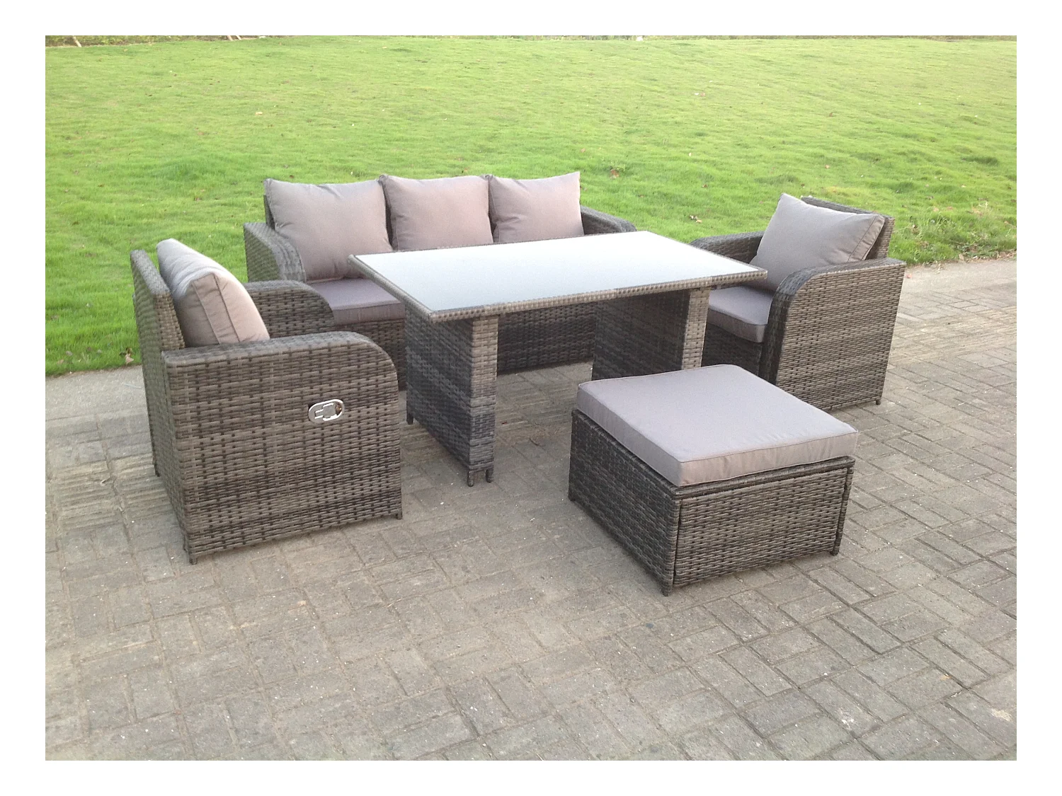 Meubles de jardin en rotin ave Table à manger 3 Places Canapé Chaises inclinable Tabourets Mélange gris foncé