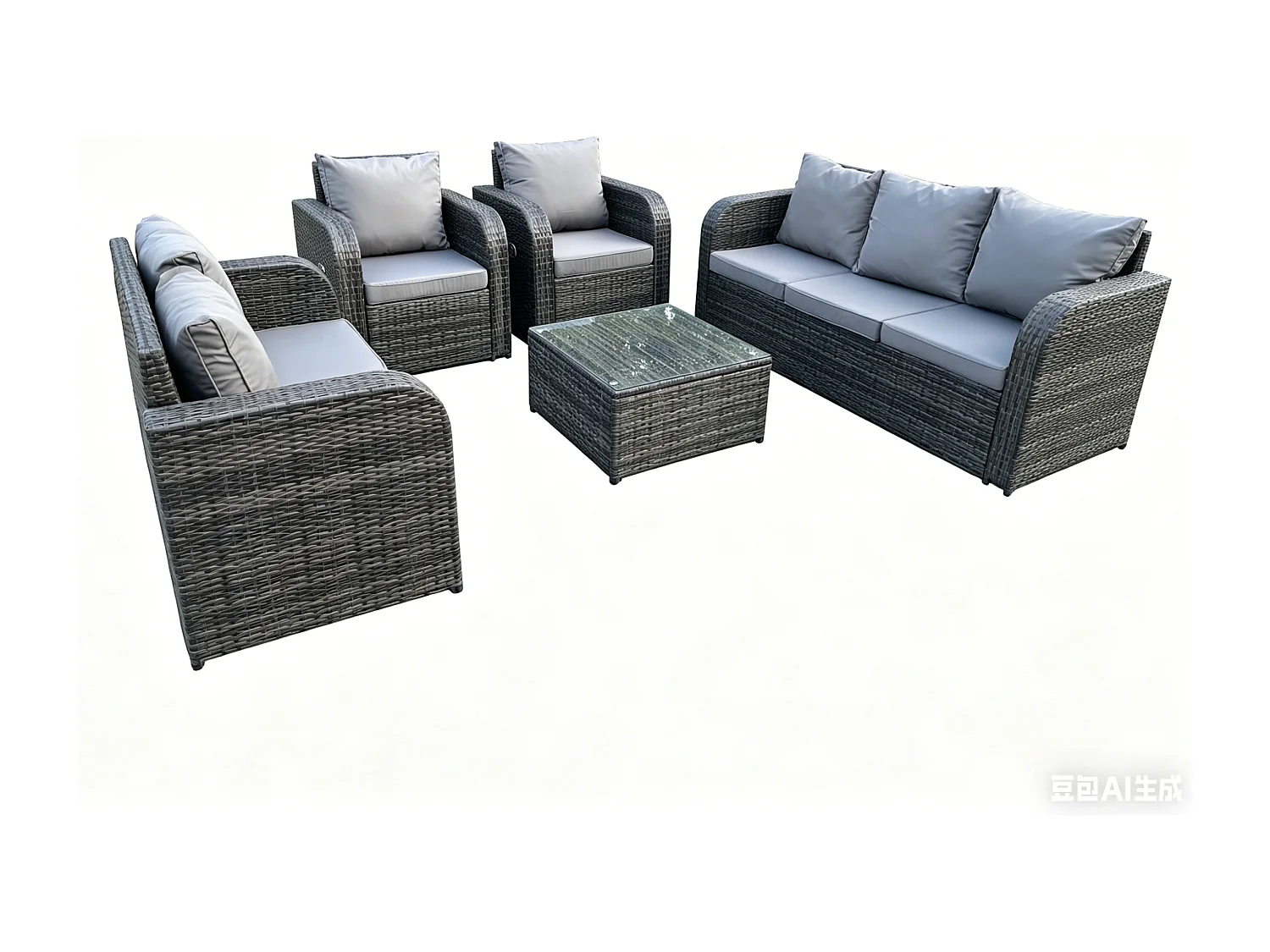 Fimous Rattan Garden Furniture Set Adjustable Chair Sofa Lounge 3 Seater Sofa Rectangular Dining Black Glass Table Footstool