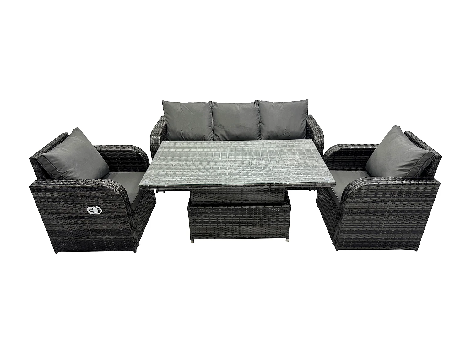 Fimous Dark Mixed Grey Rattan Outdoor Garden Furniture Lifting Adjustable Dining Or Coffee Table Sets Lounge Sofa Recling Chairs 5 Seater