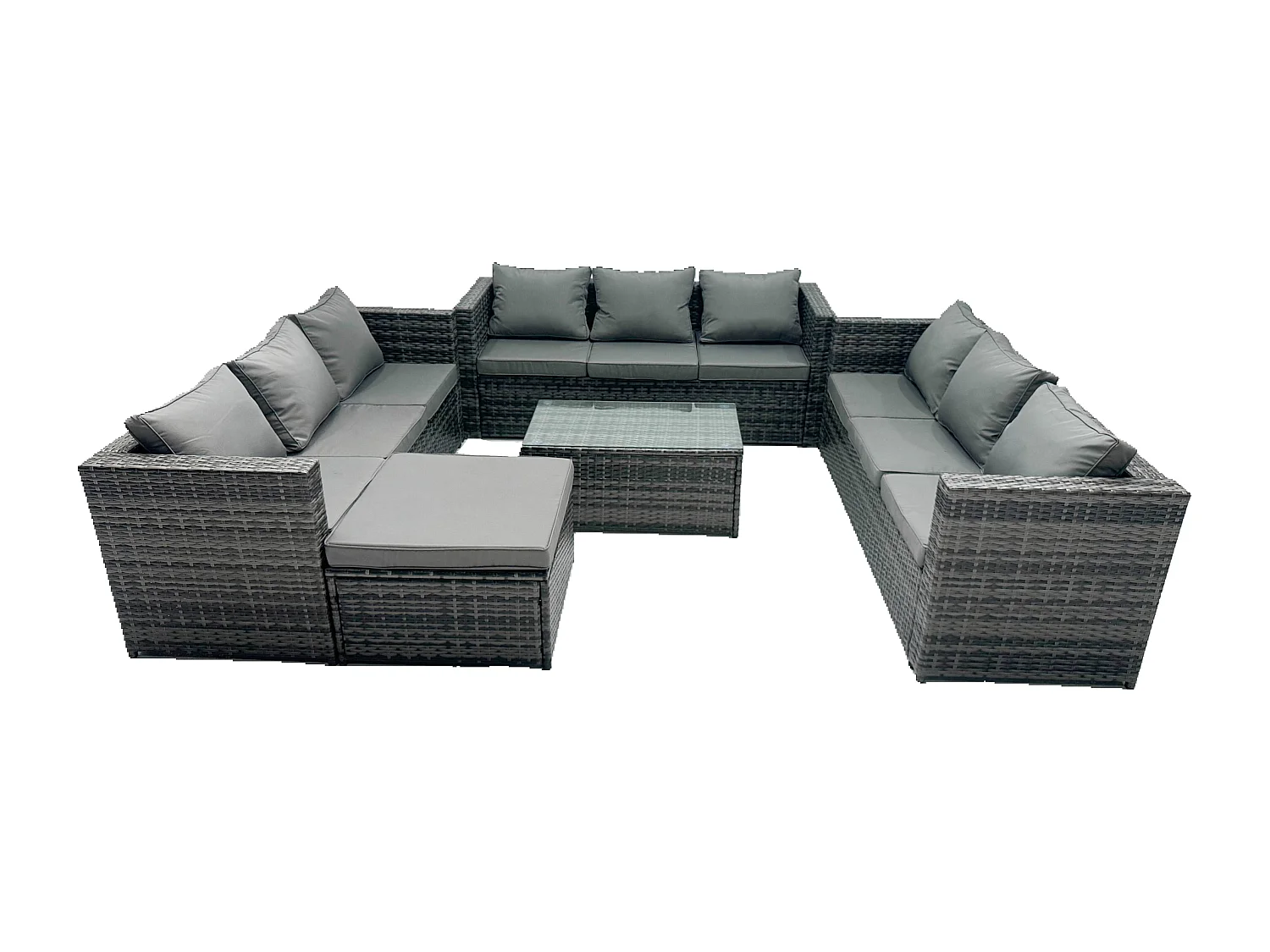 Fimous Outdoor Rattan Garden Furniture Lounge Sofa Set With Oblong Coffee Table With Big Footstool