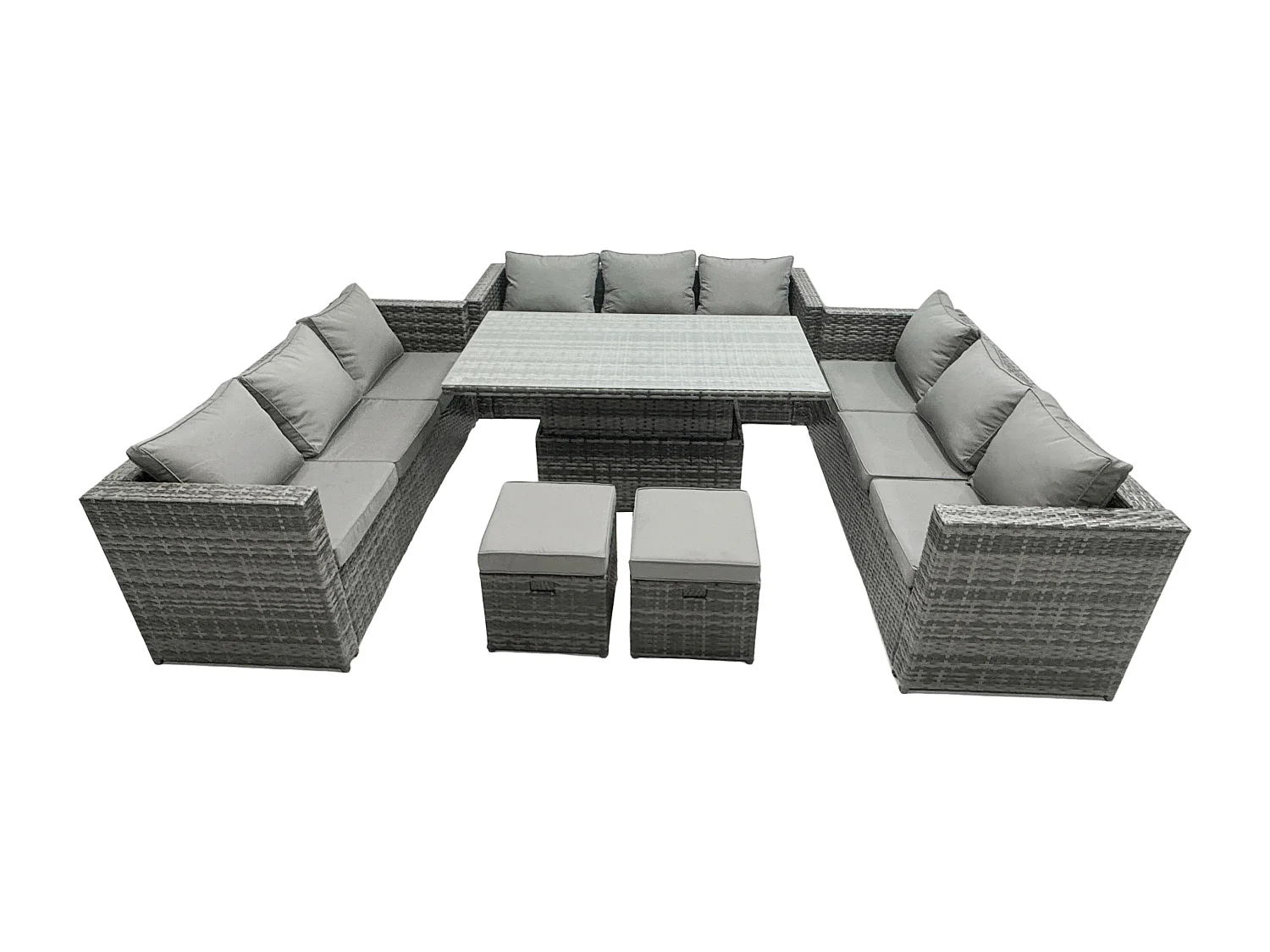 Fimous U Shape Outdoor Rattan Garden Furniture Sofa Set Lounge Adjustable Rising Lifting Tables Footstool Dark Grey Mixed