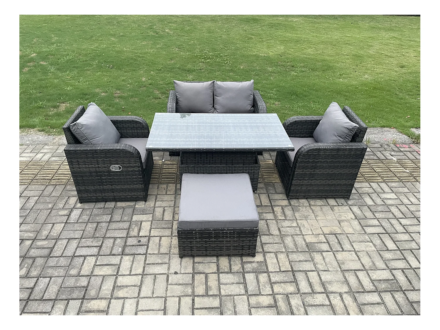 Rattan Gartenmöbel Set mit Einstellbare Höhe Esstisch Sessel inclinable Dunkelgrau gemischt