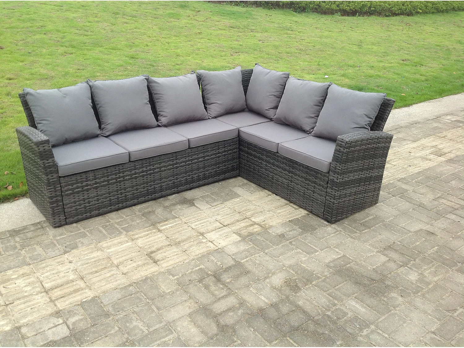 Fimous 9 Seater High Back Rattan Garden Furniture Set Corner Sofa With Black Tempered Glass Dining Table 3 Stool