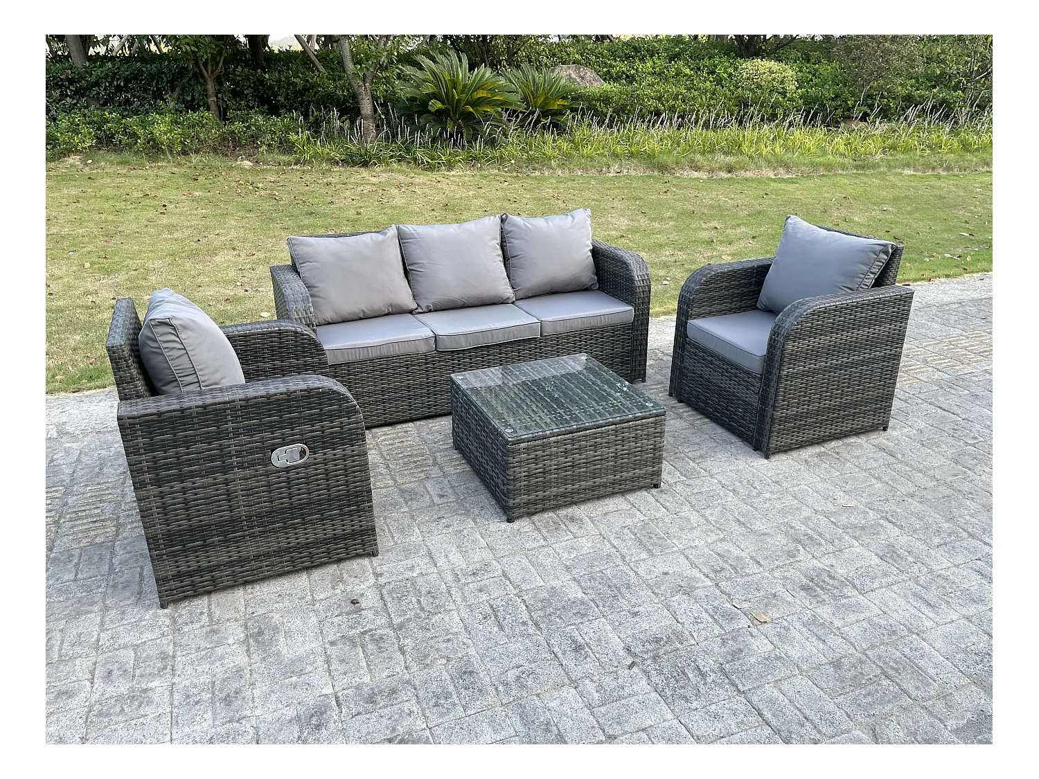 5 Places Meubles de jardin en rotin ave carrée Table basse 2 Chaises inclinable Mélange gris foncé