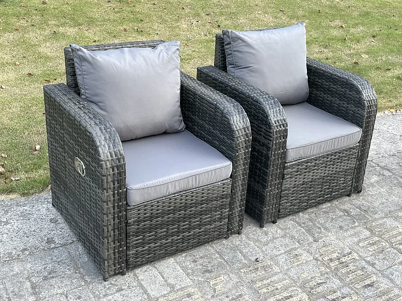 2 pcs Chaise Longue Simple Fauteuil En Rotin Canapé Réglable Terrasse Mobilier De Jardin Extérieur Mélange gris foncé