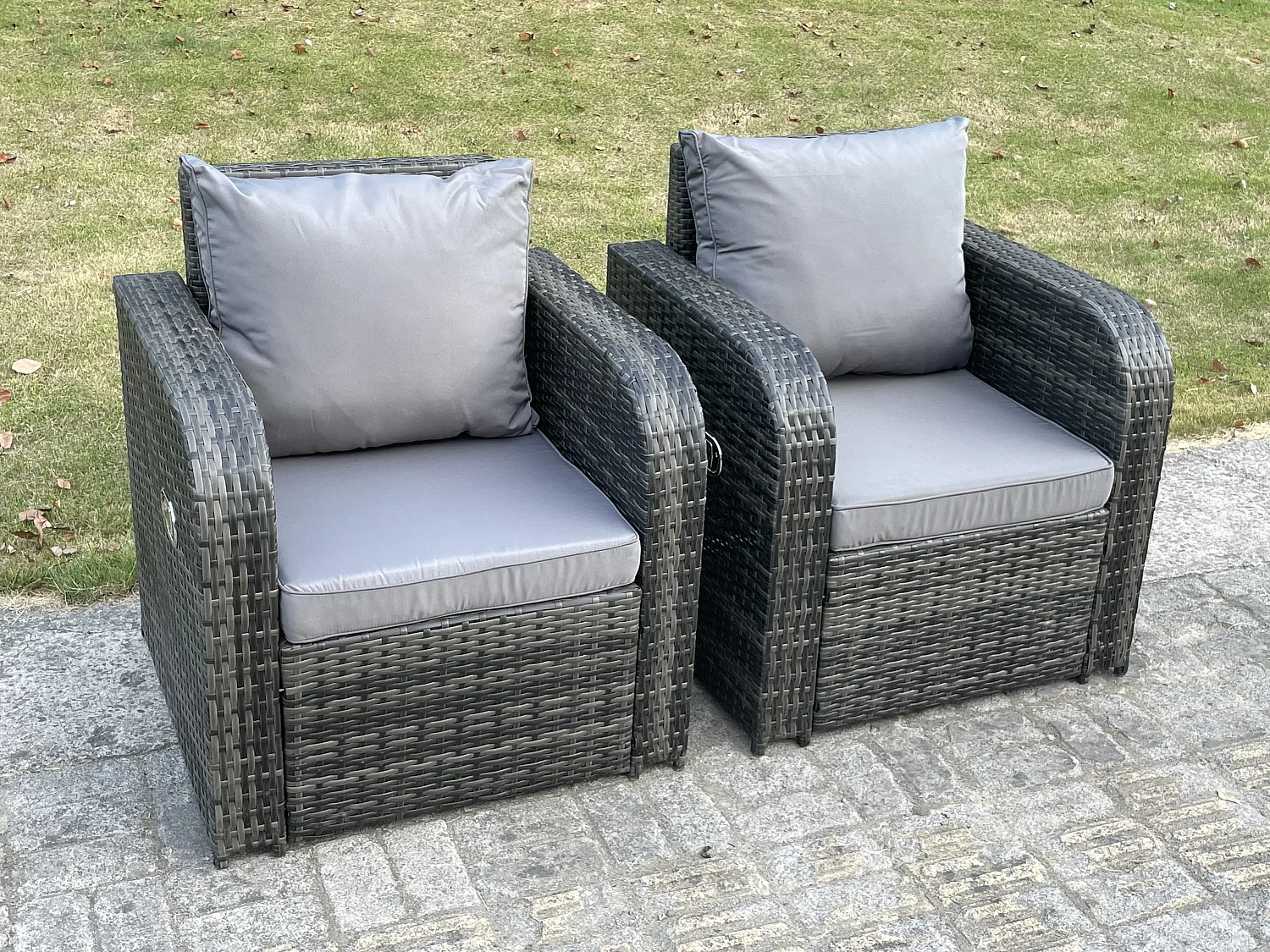 2 pcs Chaise Longue Simple Fauteuil En Rotin Canapé Réglable Terrasse Mobilier De Jardin Extérieur Mélange gris foncé
