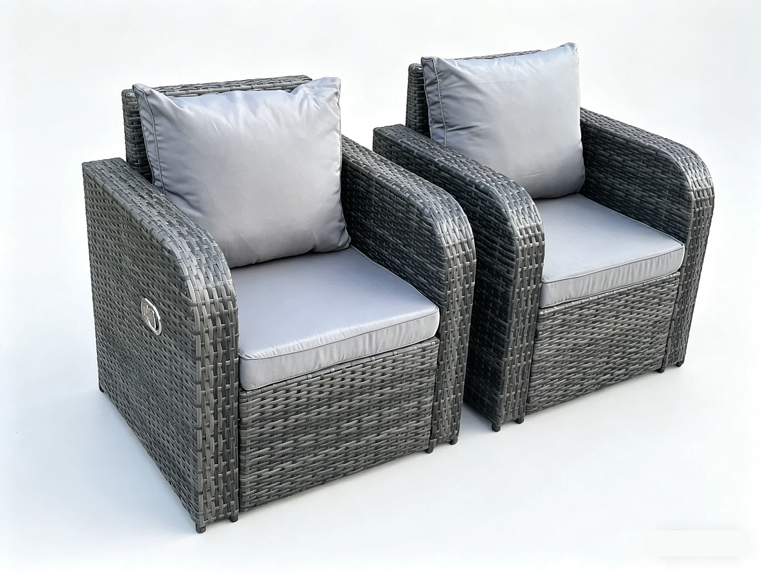 2 PC Dark Grey Mixed Curved Rattan Adjustable Reclining Arm Chair Sofa Outdoor Garden Furniture Accesory