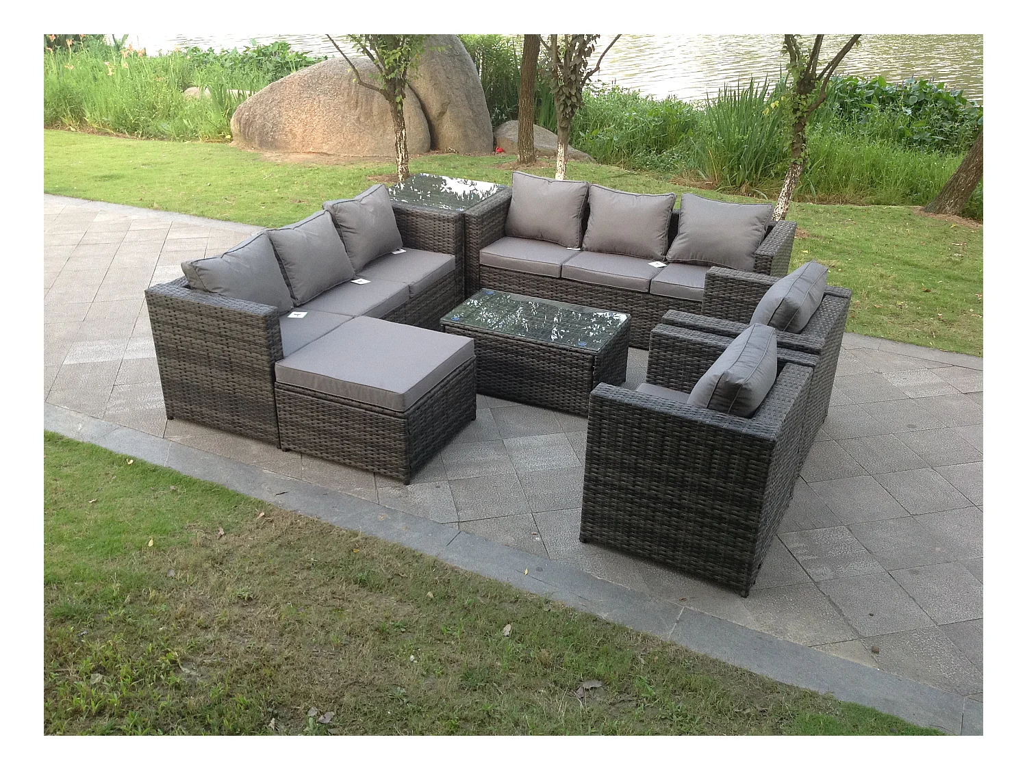 Rattan Gartenmöbel Set mit Beistelltisch 2 Sessel 3-Sitzer Sofa Couchtisch