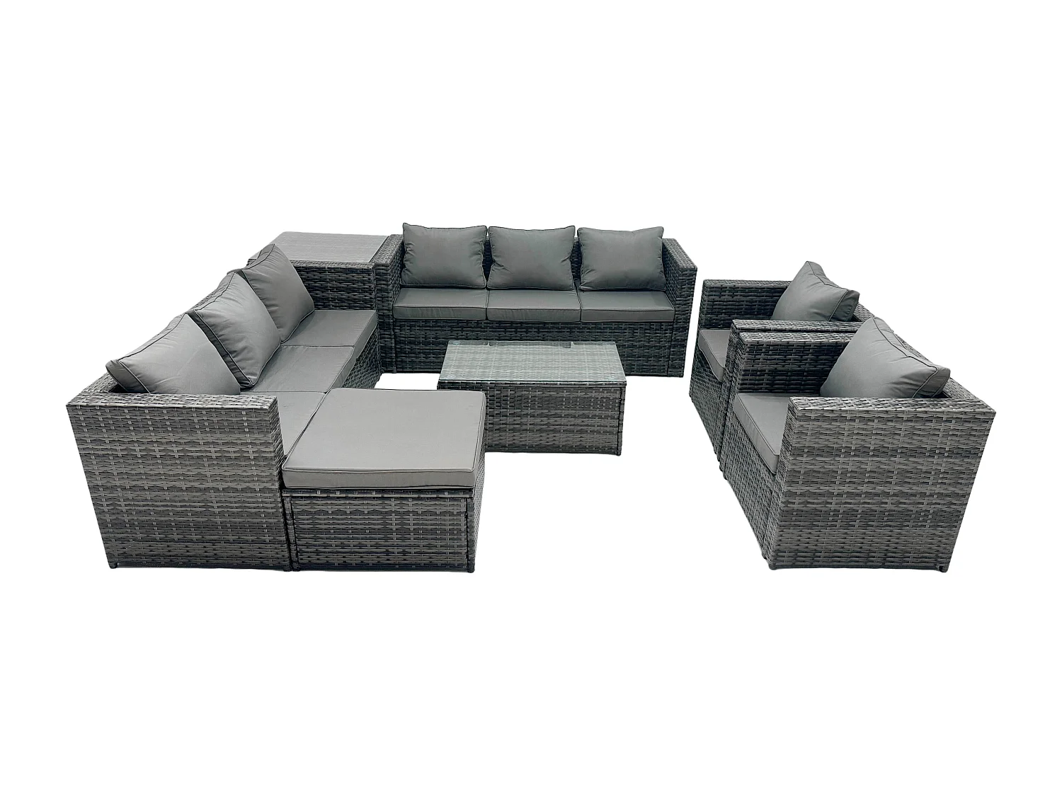 Fimous Outdoor Rattn Garden Furniture Sofa Set Rectangular Coffee Table Lounge Sofa Chair Footstool With Side Coffee Table