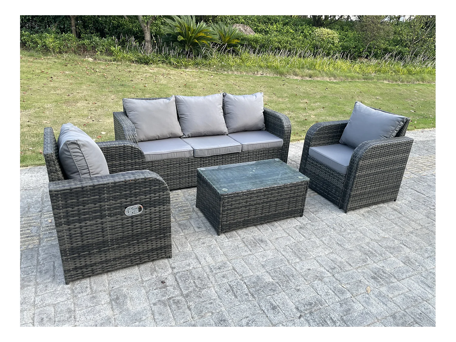 5 Places Meubles de jardin en rotin ave Rectangulaire Table basse 2 Chaises inclinable Mélange gris foncé