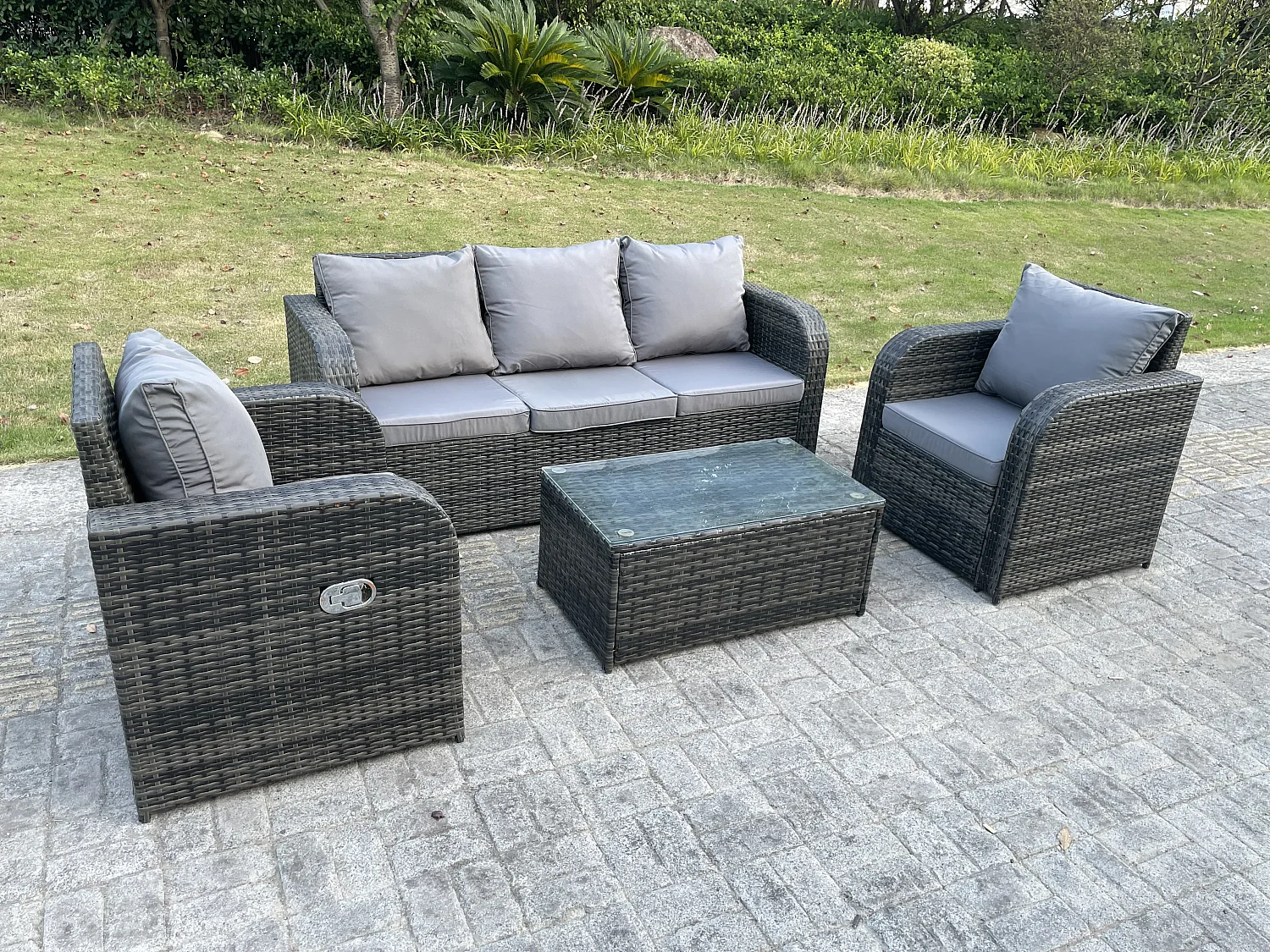 Fimous PE Rattan Garden Furniture Set Adjustable Chair Sofa Lounge Sofa Set Oblong Coffee Table