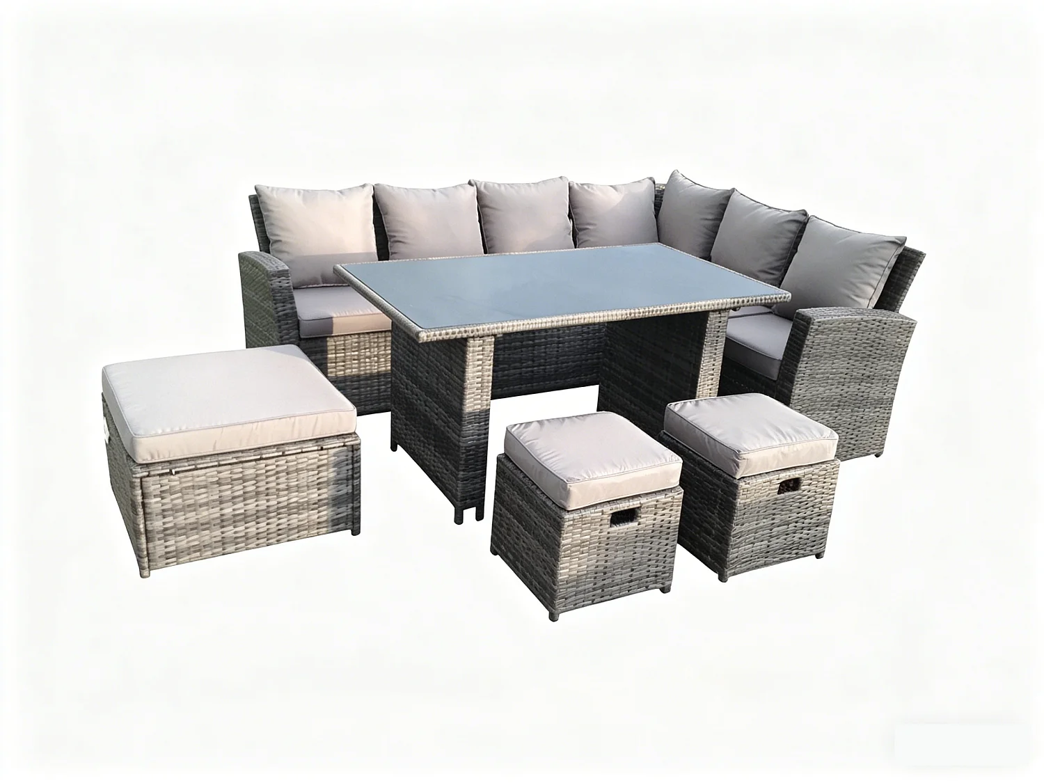 Fimous PE Rattan Garden Furniture Set Adjustable Chair Sofa Double Love Seat 2 Seater Sofa Lounge Set Square Coffee Table